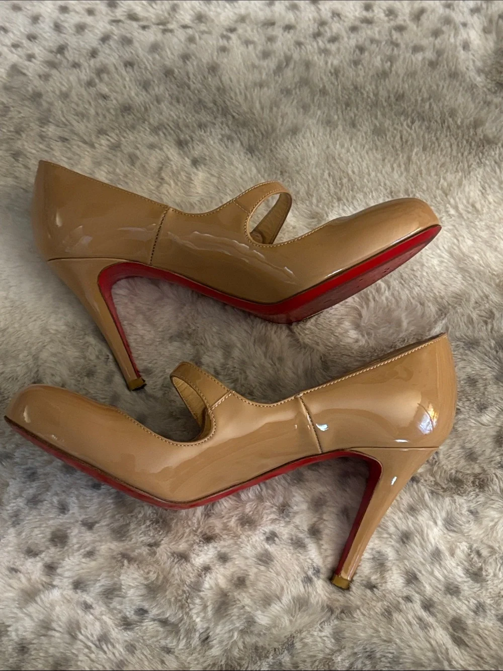 Christian Louboutin Tan Patent Mary Jane Heels